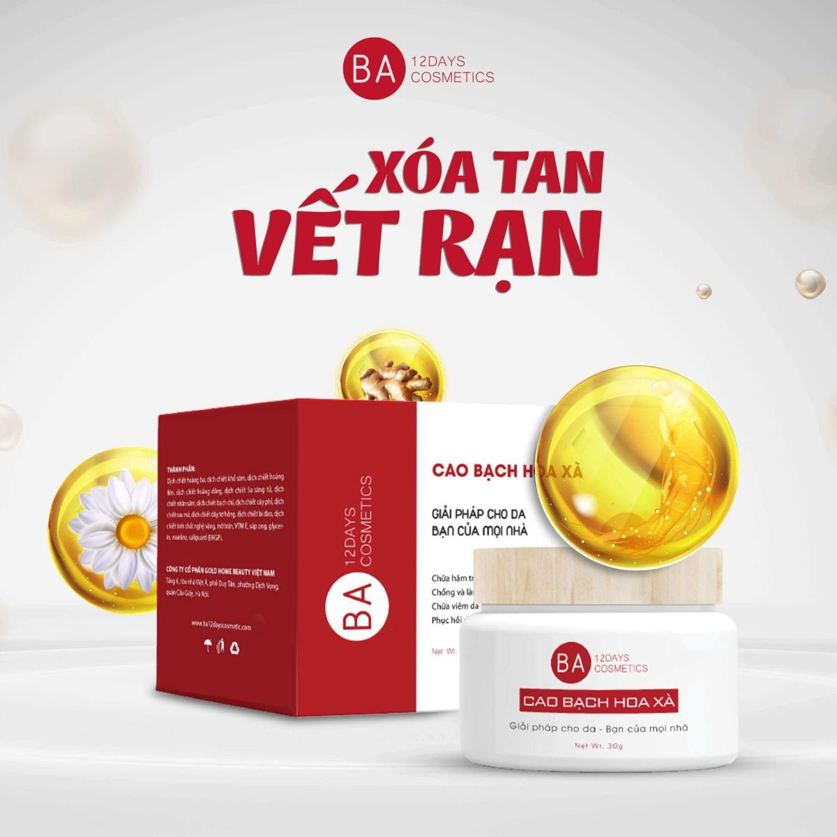 Cao Bạch Hoa Xà, Ba12Days, Ba12Days Cosmetics, Babeuaty, Chữa trị rạn da, Hăm tràm sữa