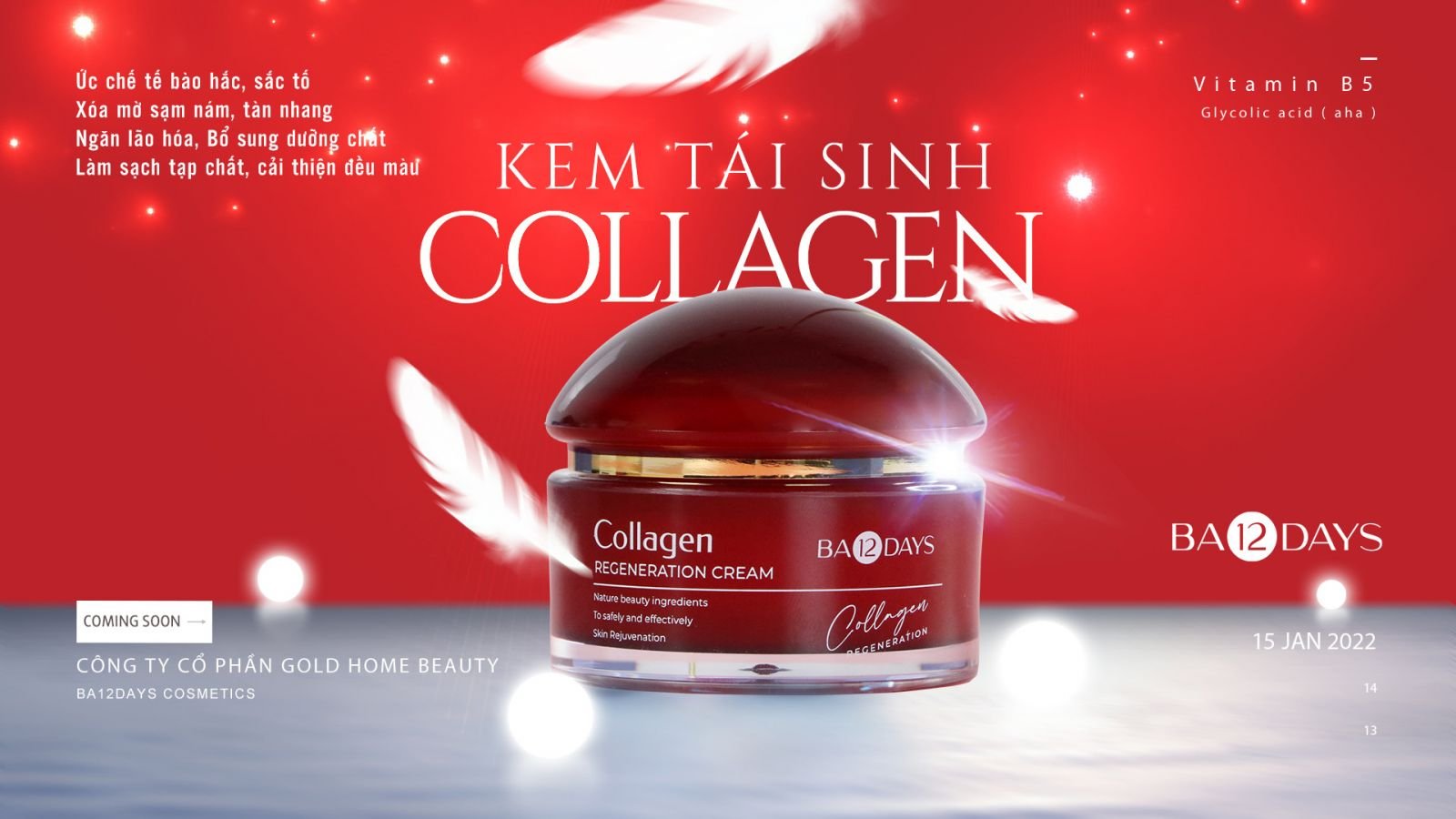 Kem tái sinh siêu phẩm Ba12days Cosmetics Collagen Regeneration Cream, kem tái tạo da mặt, kem face collagen tái tạo da, 